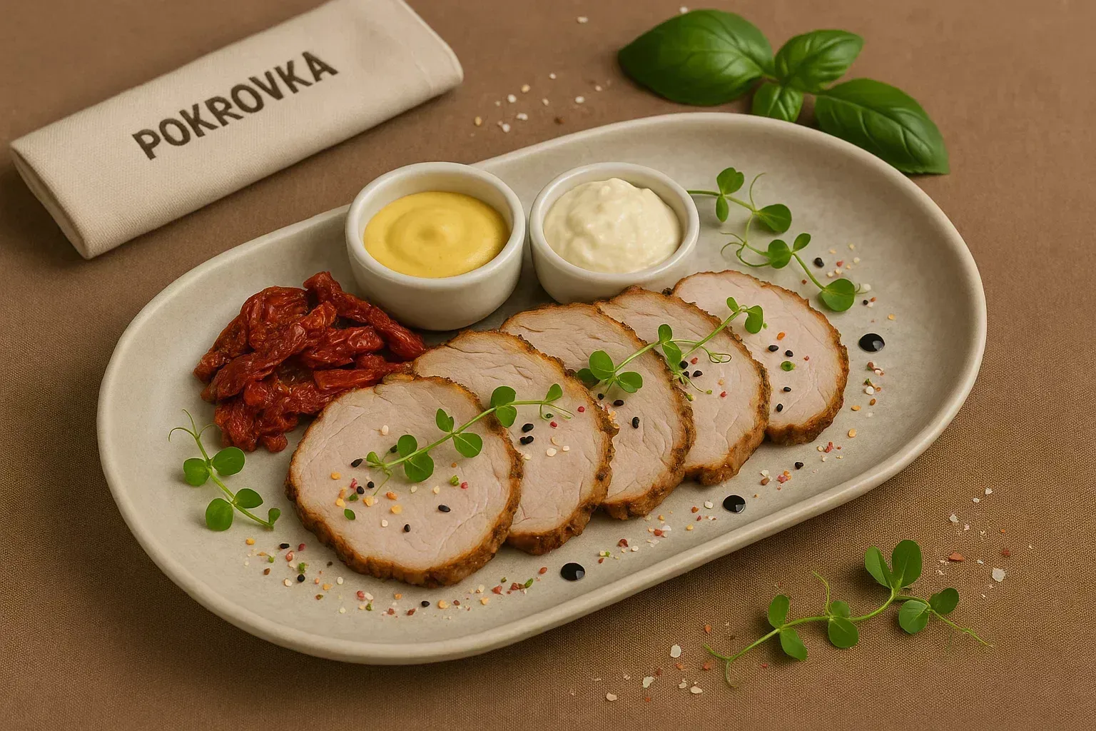 
            
                Буженина по-старорусски с каперсами и вялеными томатами
            
            
        